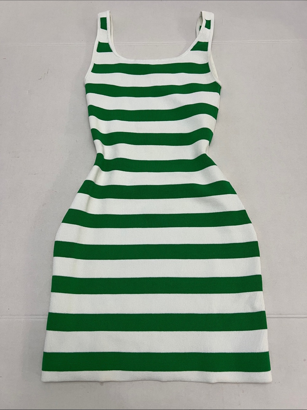 Aritzia Babaton Sculpt Knit Tank Bodycon Mini Dress Striped ribbed Green White S